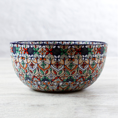 Cuenco para servir de cerámica - Cuenco de cerámica floral hecho a mano de México