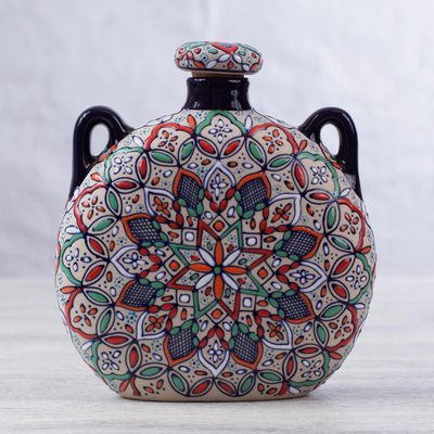 Ceramic bottle, 'Guanajuato Mandala' - Decorative Ceramic Flask Hand Crafted in Mexico