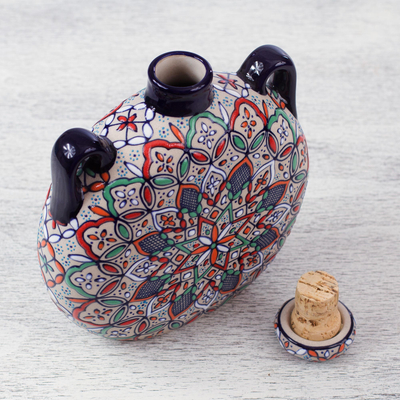 Botella de cerámica - Frasco de cerámica decorativo hecho a mano en México.