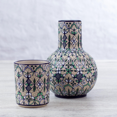 Juego de jarra y taza de cerámica, (par) - Juego de jarra y taza de cerámica de comercio justo de México (par)
