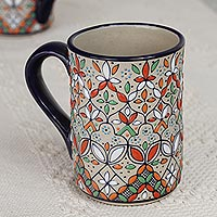 Taza de cerámica, 'Flora Juguetona' - Taza de Cerámica Multicolor Elaborada en México