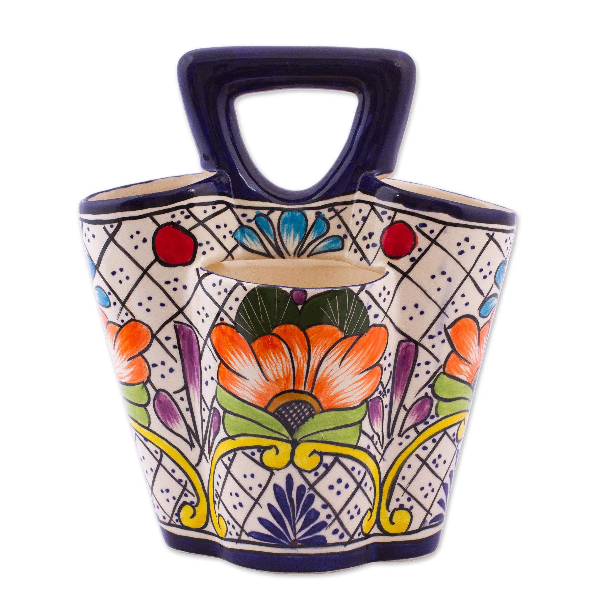 Hand Crafted Ceramic Utensil Holder from Mexico Floral Joy NOVICA