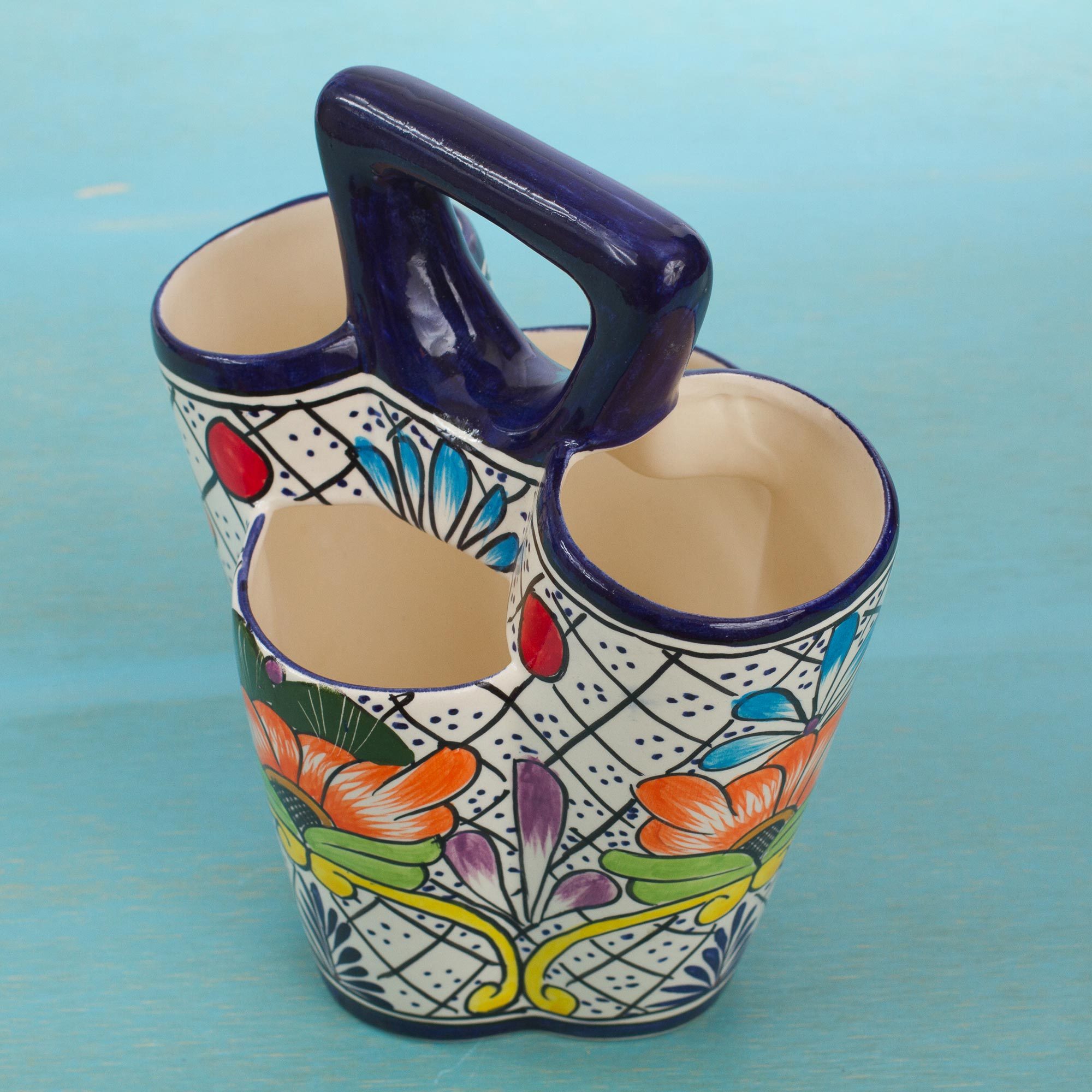 Hand Crafted Ceramic Utensil Holder from Mexico Floral Joy NOVICA