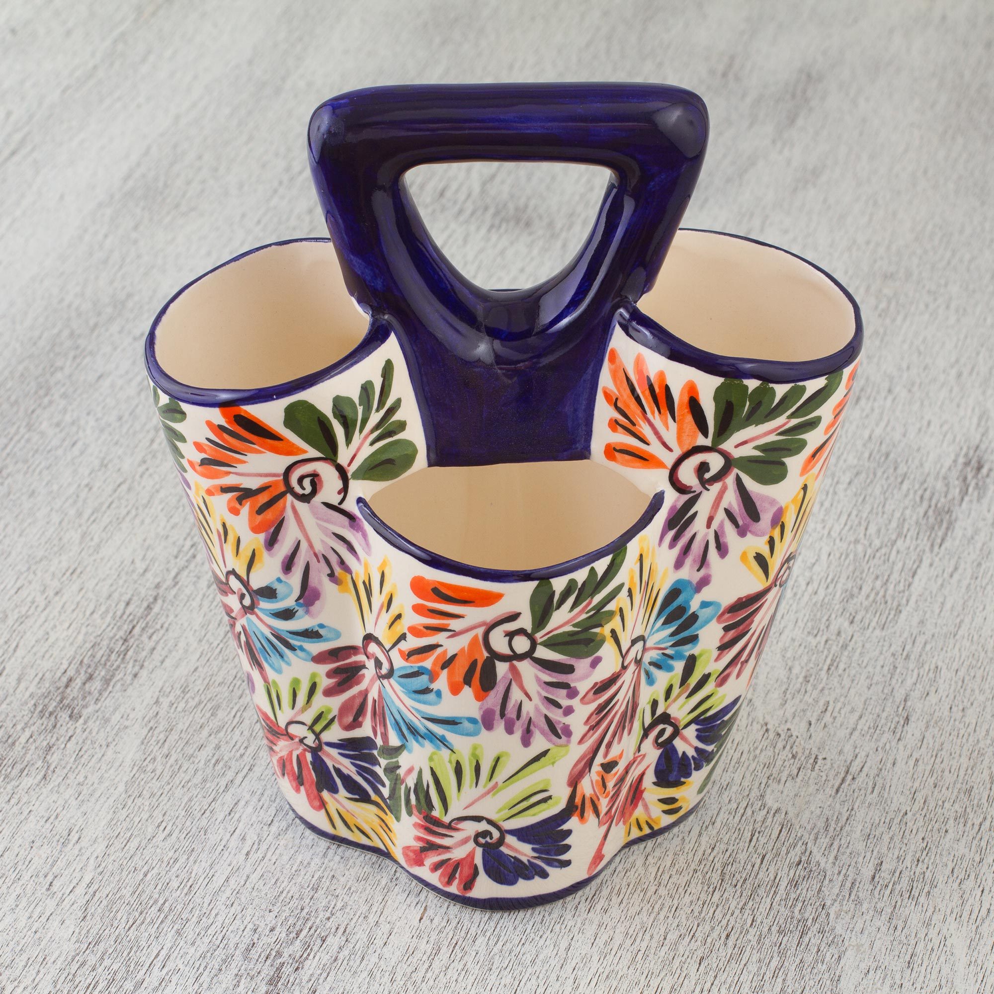 HandPainted Talavera Ceramic Utensil Holder from Mexico Dance of