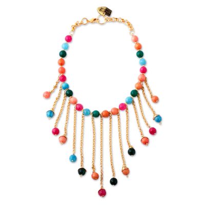 Gold Plated Agate Waterfall Necklace from Mexico