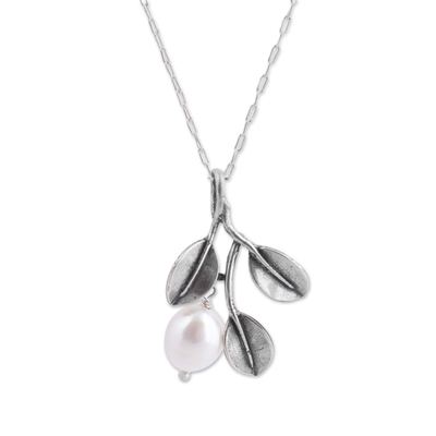 collar con colgante de perlas cultivadas - Collar Mexicano con Perla Cultivada y Hojas de Plata 925