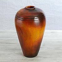 Ceramic decorative vase, 'Village Sunset' - Handcrafted Tall Ceramic Decorative Vase from Mexico