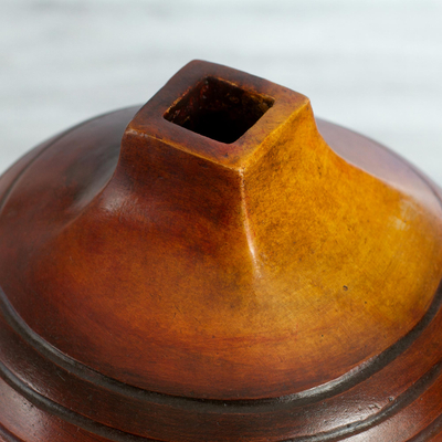 Ceramic decorative vase, 'Village Wisdom' - Ceramic Decorative Vase with a Square Spout from Mexico
