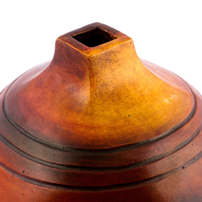 Ceramic decorative vase, 'Village Wisdom' - Ceramic Decorative Vase with a Square Spout from Mexico
