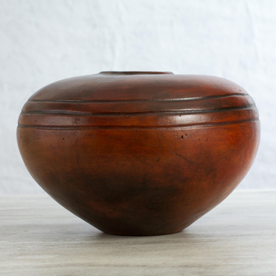 Ceramic decorative vase, 'Village Sunrise' - Handcrafted Short Ceramic Decorative Vase from Mexico