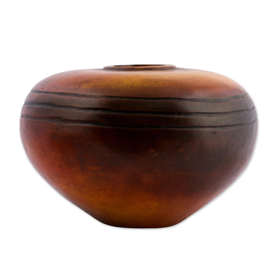 Keramische dekorative Vase, 'Village Sunrise - Handgefertigte kurze Keramik-Dekorvase aus Mexiko