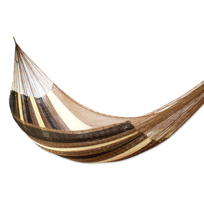 Handwoven Mayan Striped Double Hammock in Brown from Mexico