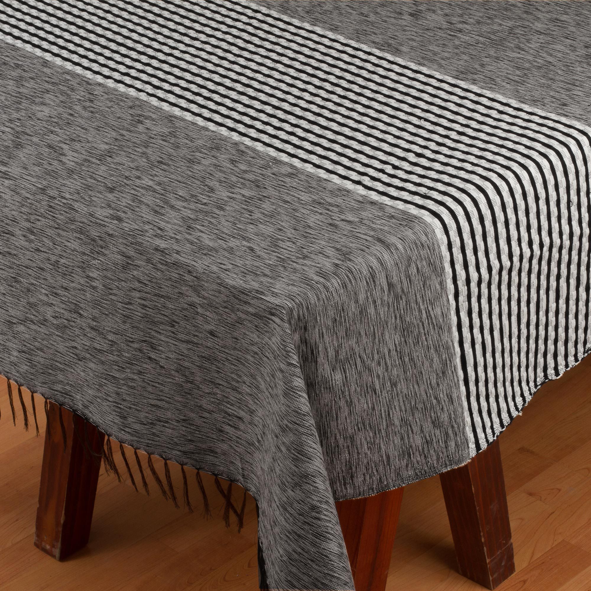 Woven Striped Grey Cotton Blend Tablecloth from Mexico Shadow of a
