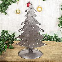 Recycled metal sculpture, 'Christmas Tree Gleam' - Recycled Metal Christmas Tree Sculpture from Mexico