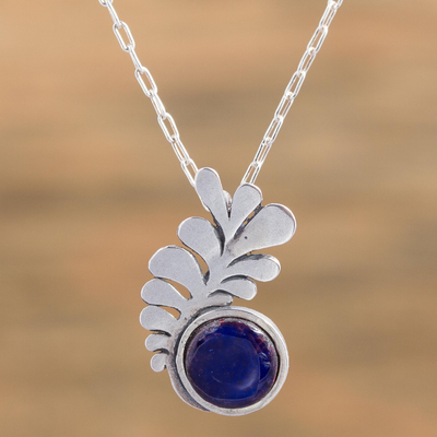 Mexican Blue Enamel Sterling Silver Pendant Necklace - Feather from the ...