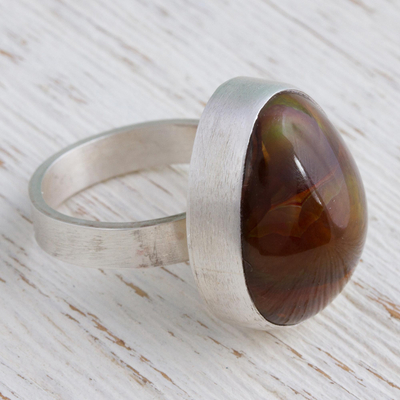 Fire Agate and Sterling Silver Ring from Mexico - Fiery Drop | NOVICA