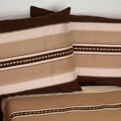 Cotton Bedspread And Pillowcases With Copper Stripes Twin