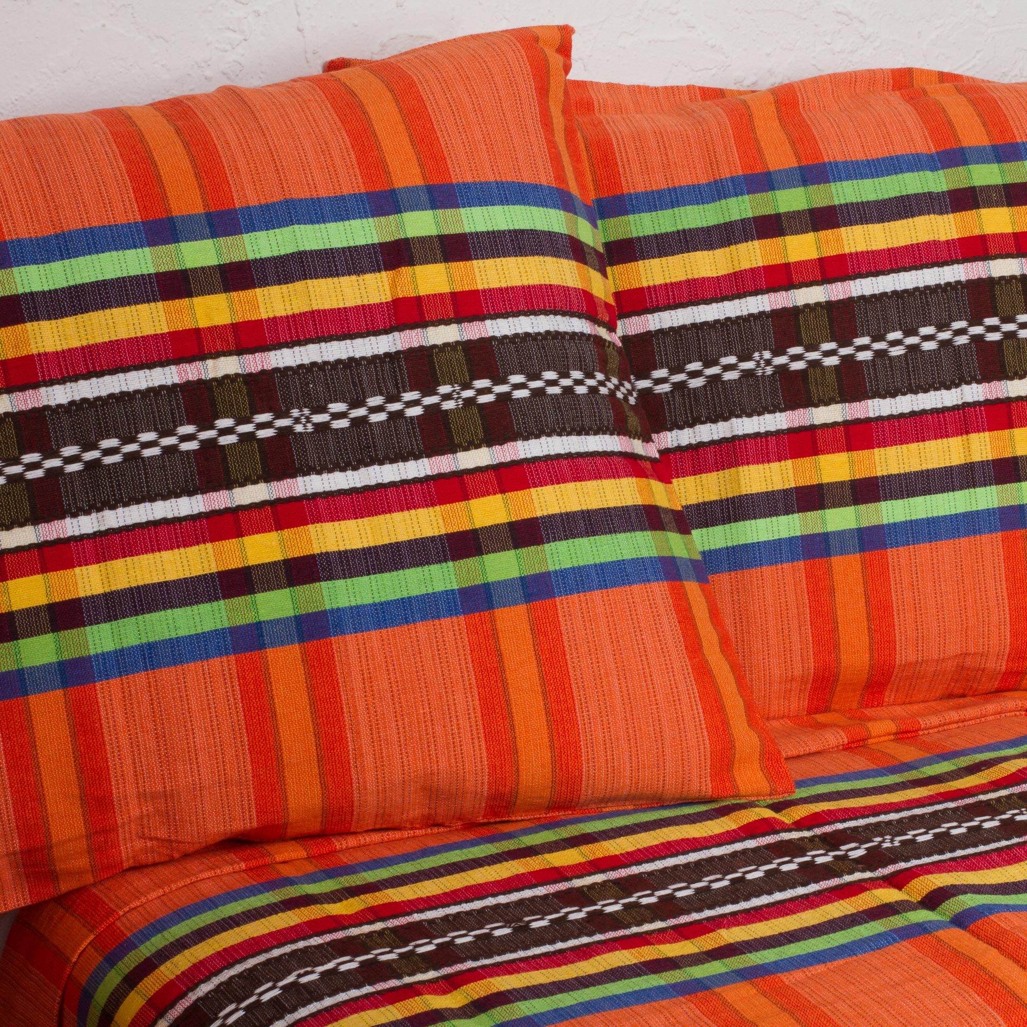 Twin Bedspread And Pillowcases In Tangerine From Mexico Tangerine Stripes Novica