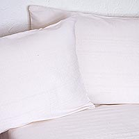 Cotton beadspread and pillowcases, 'Peaceful Ivory' (twin) - Handwoven Cotton Bedspread and Pillowcases in Ivory (Twin)