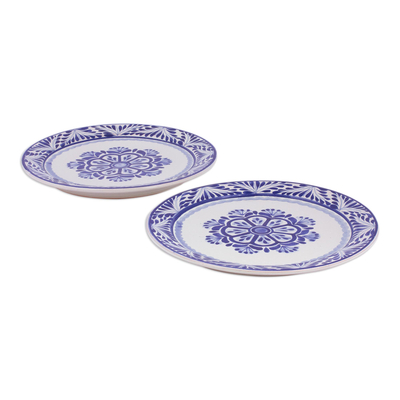 Majolica ceramic dinner plates, 'Floral Tradition' (pair) - Two Round Majolica Ceramic Floral Dinner Plates from Mexico