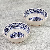 Ceramic bowls, 'Floral Tradition' (pair) - Two Hand-Painted Majolica Ceramic Floral Bowls from Mexico