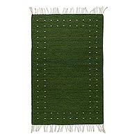 Wool area rug, 'Zapotec Simplicity in Olive' (2.5x5)