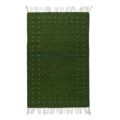 Handwoven 2.5x5 Zapotec Wool Area Rug in Olive from Mexico