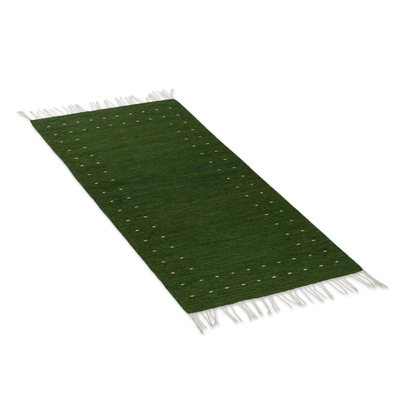 Wool area rug, 'Zapotec Simplicity in Olive' (2.5x5) - Handwoven 2.5x5 Zapotec Wool Area Rug in Olive from Mexico