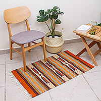 Wool area rug, 'Crisp Desert' (2x3) - Handwoven 2x3 Striped Geometric Wool Area Rug from Mexico