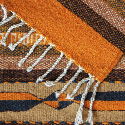 Wollflächenteppich, 'Knackige Wüste' (2x3) - Handgewebter 2x3 gestreifter geometrischer Wollflächenteppich aus Mexiko