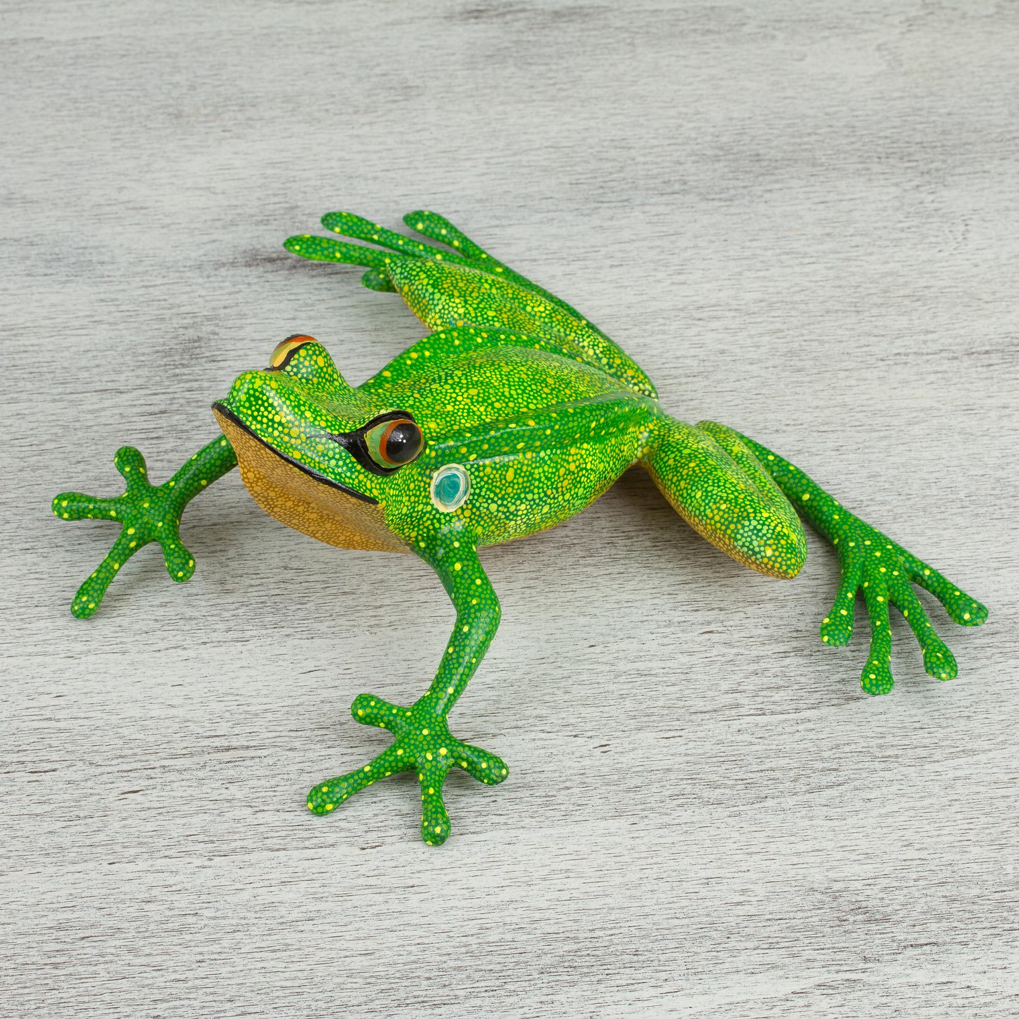 HandPainted Green Alebrije Frog Figurine from Mexico Frog of Happiness NOVICA