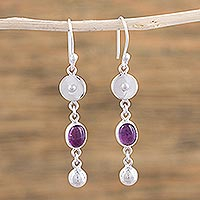 Amethyst dangle earrings, 'Lavender Calm' - Artisan Crafted Amethyst and Taxco Silver Dangle Earrings