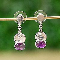 Amethyst dangle earrings, 'Lavender Moonrise' - Elegant Amethyst and Taxco Silver Dangle Earrings