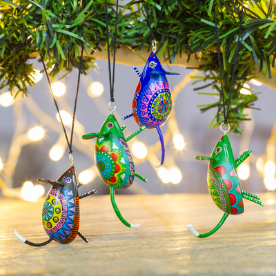 Wood alebrije ornaments, Colorful Mice (set of 5)