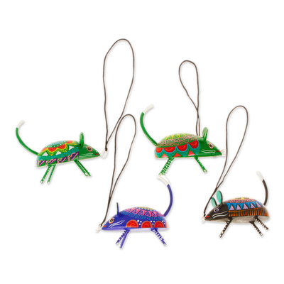 Wood alebrije ornaments, 'Colorful Mice' (set of 5) - Five Hand-Painted Mouse Alebrije Ornaments from Mexico