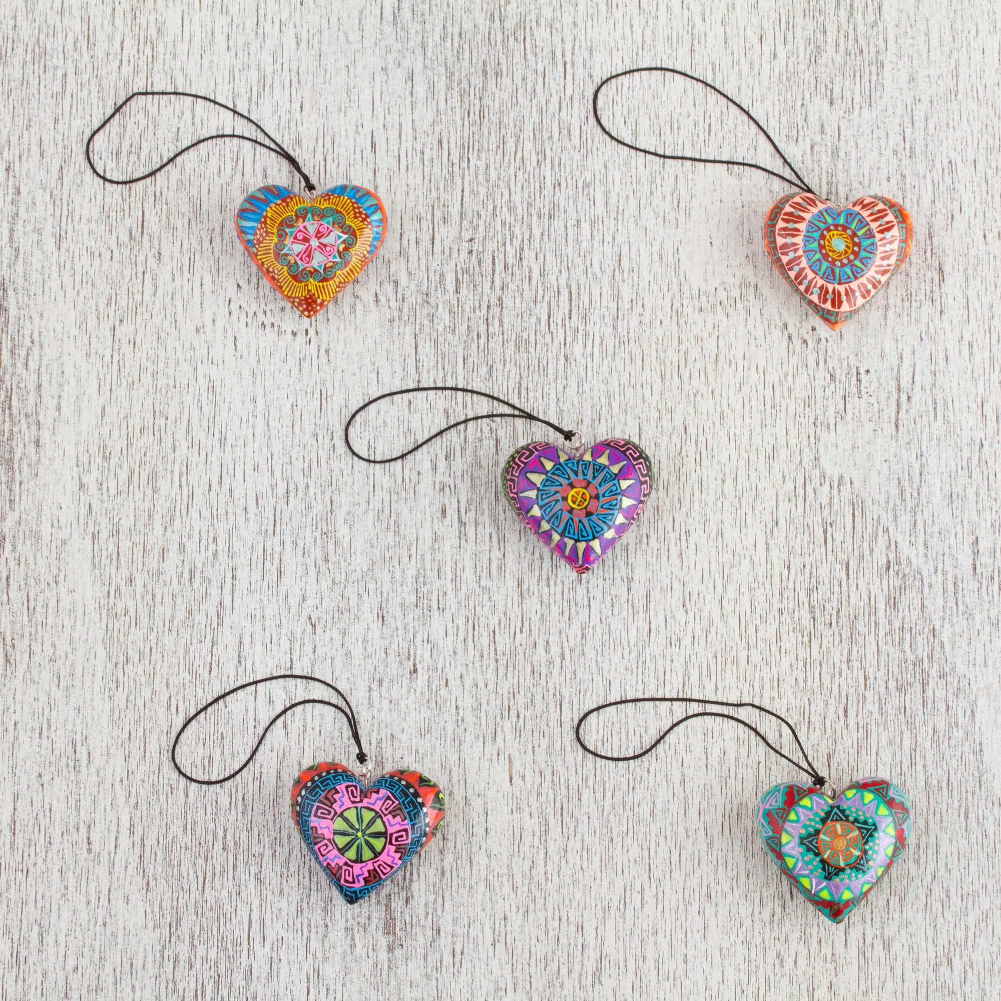 UNICEF Market Five Painted HeartShaped Alebrije Mini Ornaments