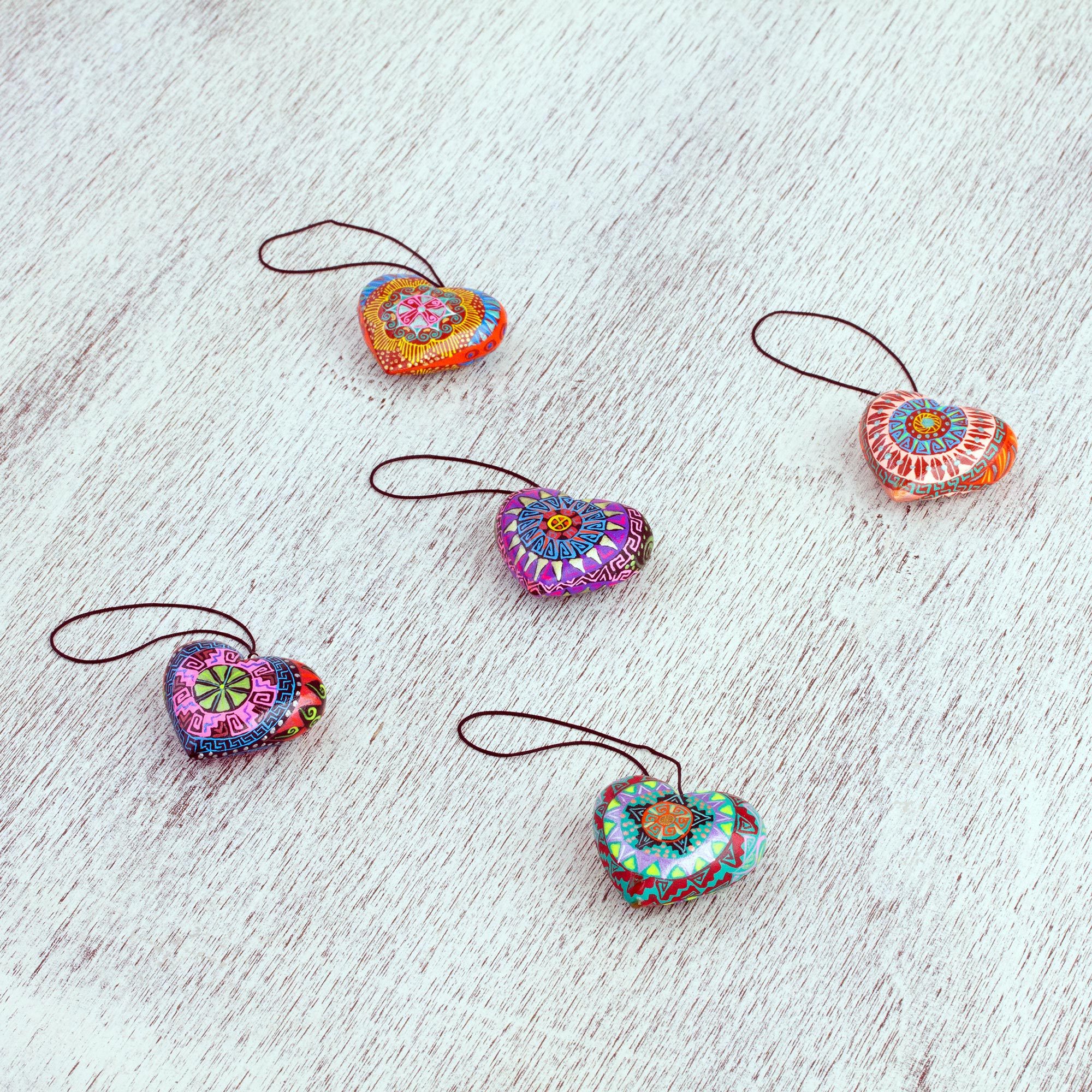 UNICEF Market Five Painted HeartShaped Alebrije Mini Ornaments