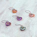 Wood mini ornaments, 'Alebrije Hearts' (set of 5) - Five Painted Heart-Shaped Alebrije Mini Ornaments