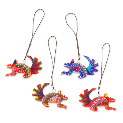 Wood alebrije ornaments, 'Colorful Squirrels' (set of 4) - Four Hand-Painted Squirrel Alebrije Ornaments from Mexico