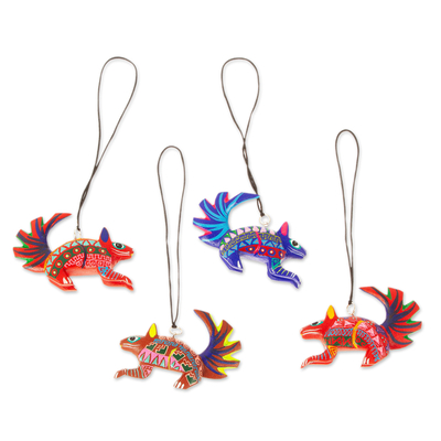 Wood alebrije ornaments, 'Colorful Squirrels' (set of 4) - Four Hand-Painted Squirrel Alebrije Ornaments from Mexico