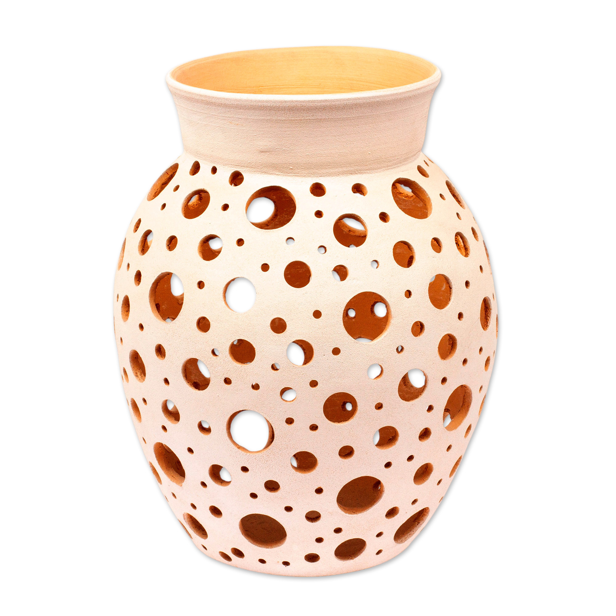 Handcrafted Hole Motif Ceramic Decorative Vase from Mexico