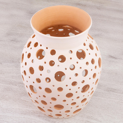 Ceramic decorative vase, 'Transparency' - Handcrafted Hole Motif Ceramic Decorative Vase from Mexico