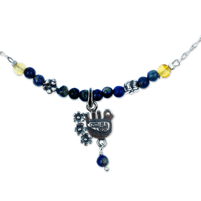 Lapis lazuli pendant necklace, 'Serenity Dove' - Lapis Lazuli and Silver Dove Pendant Necklace from Mexico