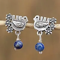 Pendientes colgantes de lapislázuli, 'Serenity Dove' - Pendientes colgantes de paloma floral Lapis Lazuli de México