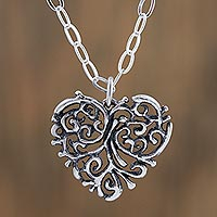 Sterling silver pendant necklace, 'Memories of the Heart' - Sterling Silver Openwork Heart Pendant Necklace from Mexico