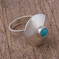 Turquoise cocktail ring, 'Futuristic Fashion' - Natural Turquoise and Silver Cocktail Ring from Mexico