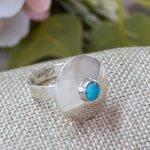 Turquoise cocktail ring, 'Futuristic Fashion' - Natural Turquoise and Silver Cocktail Ring from Mexico