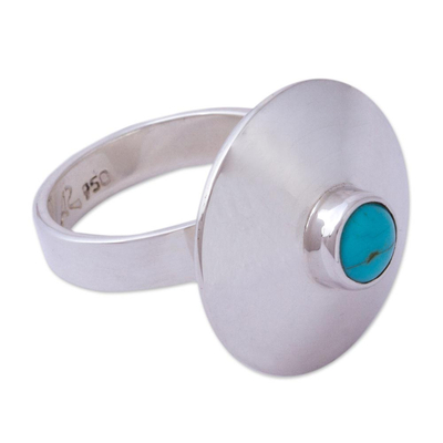 Natural Turquoise and Silver Cocktail Ring from Mexico