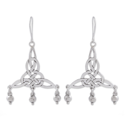 Sterling silver chandelier earrings, 'Wonderful Knots' - Sterling Silver Knot Motif Chandelier Earrings from Mexico