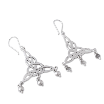 Sterling silver chandelier earrings, 'Wonderful Knots' - Sterling Silver Knot Motif Chandelier Earrings from Mexico